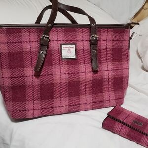 Harris Tweed Pink Checkered Women's Tote Bag and Wallet